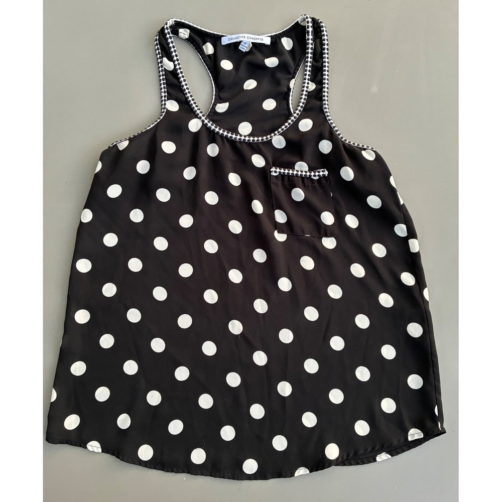 Collective Concepts Polka Dot Racerback Tank Top Black White Small Boho